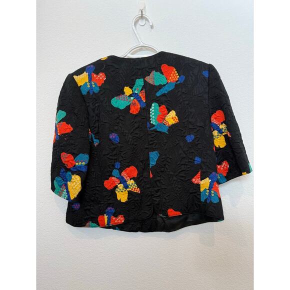Vintage 90s/80s Louis Feraud Short Sleeve Blazer Abstract Butterfly Cotton 12 - Picture 2 of 11